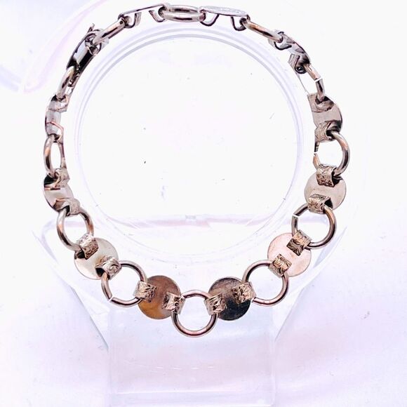 Vintage 60s 70s Signed Sarah Coventry Silver Tone Disc Bracelet - Picture 5 of 5